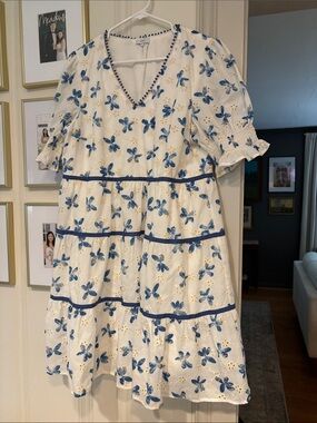 White eyelet mini Dress with Blue Floral